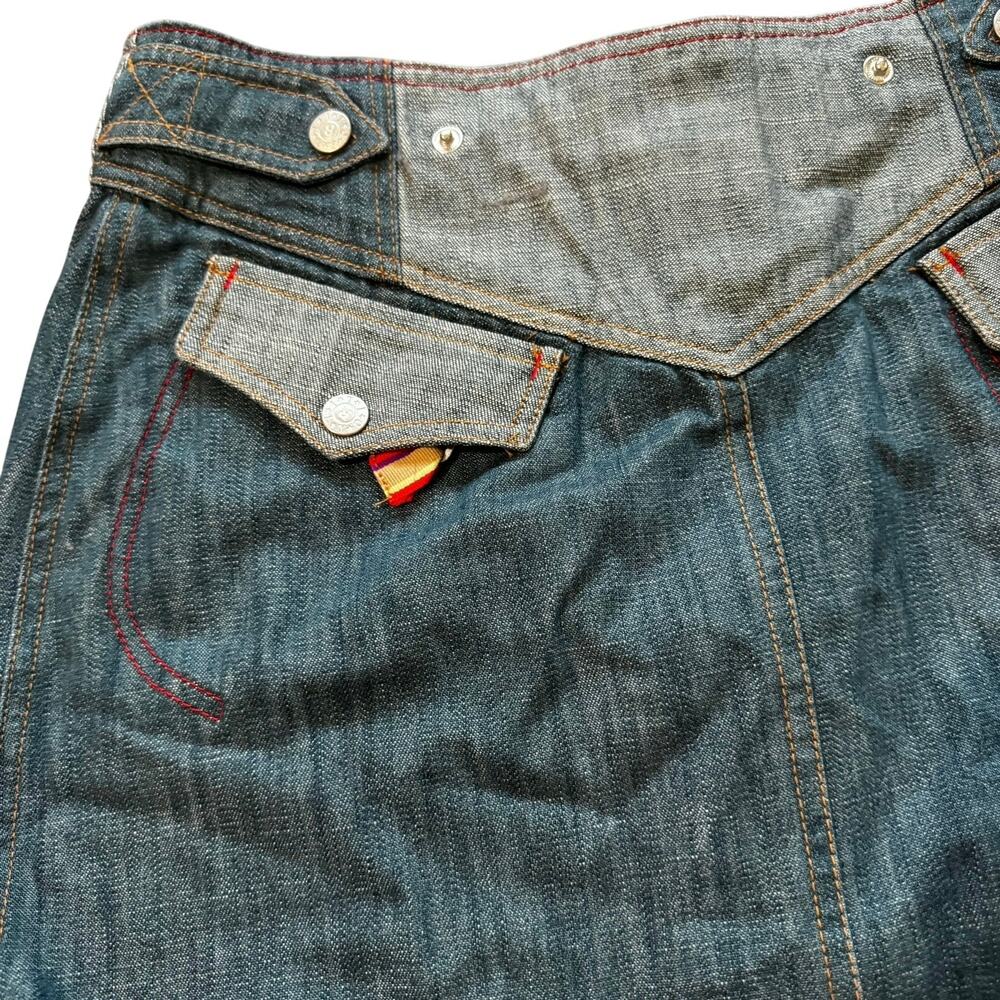 Oilily Y2K Denim Cargo Patchwork Button Down Artsy Fairy Skirt Floral Whimsy 6 - Picture 10 of 11